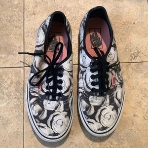 Black White Grey Floral Vans size 8
